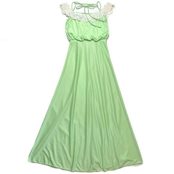 Vintage 70s Blouson Dress Floral Lace Trim Maxi Sleeveless Women's 9 Retro Glam - Picture 1 of 12